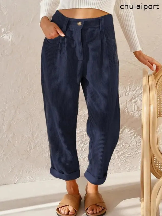 Loose Casual Pocket Stitching Corduroy Pants