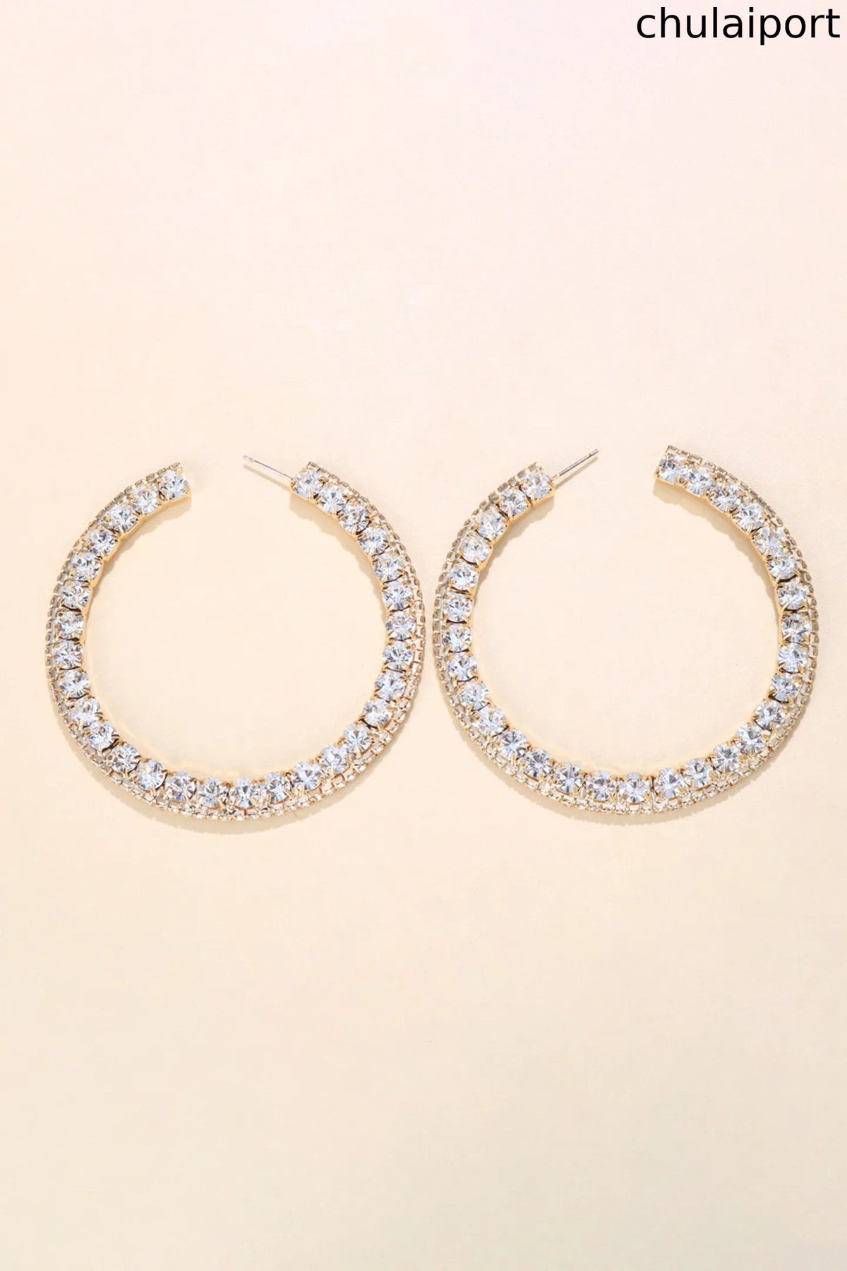Exaggerated Rhinestones Hoop Earrings