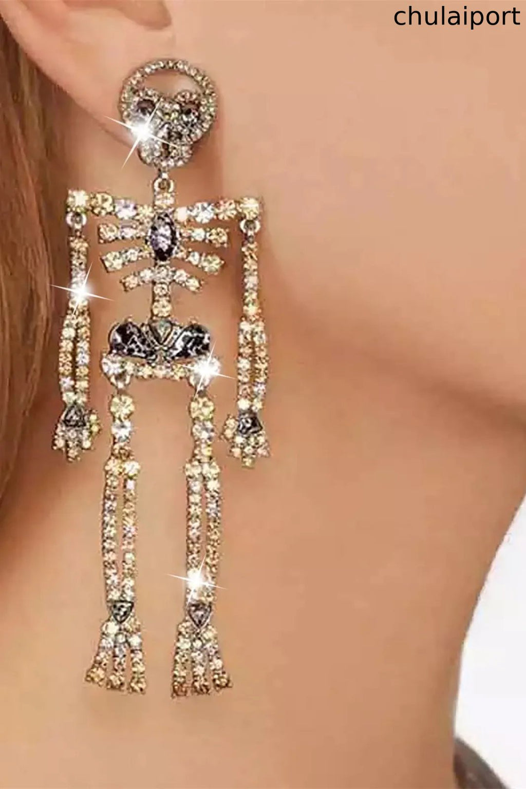 Rhinestone Skeleton Dangle Earrings