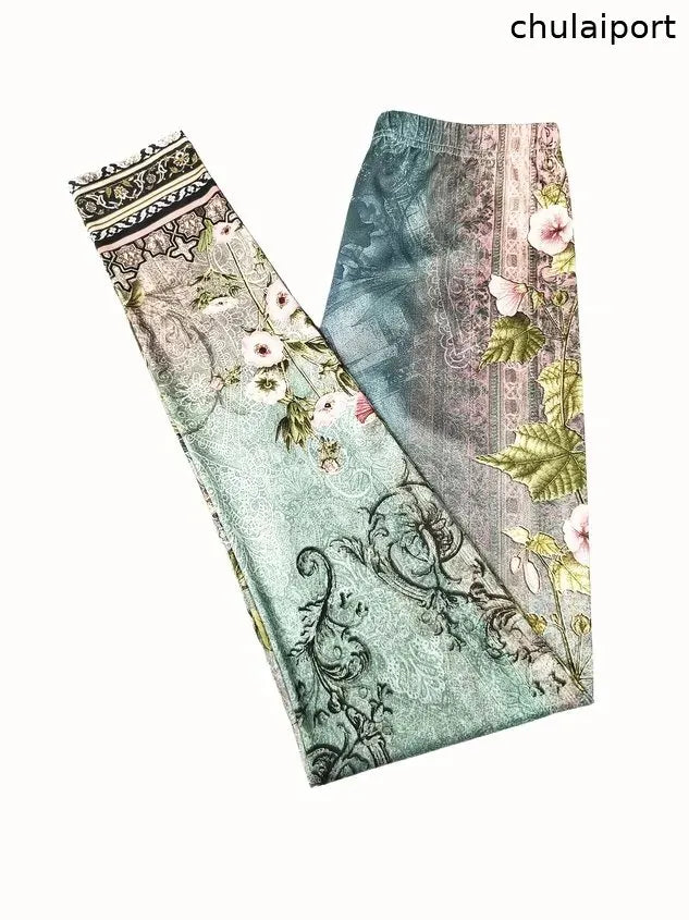 Women's High Waist Skinny Casual Retro Printed Leggings