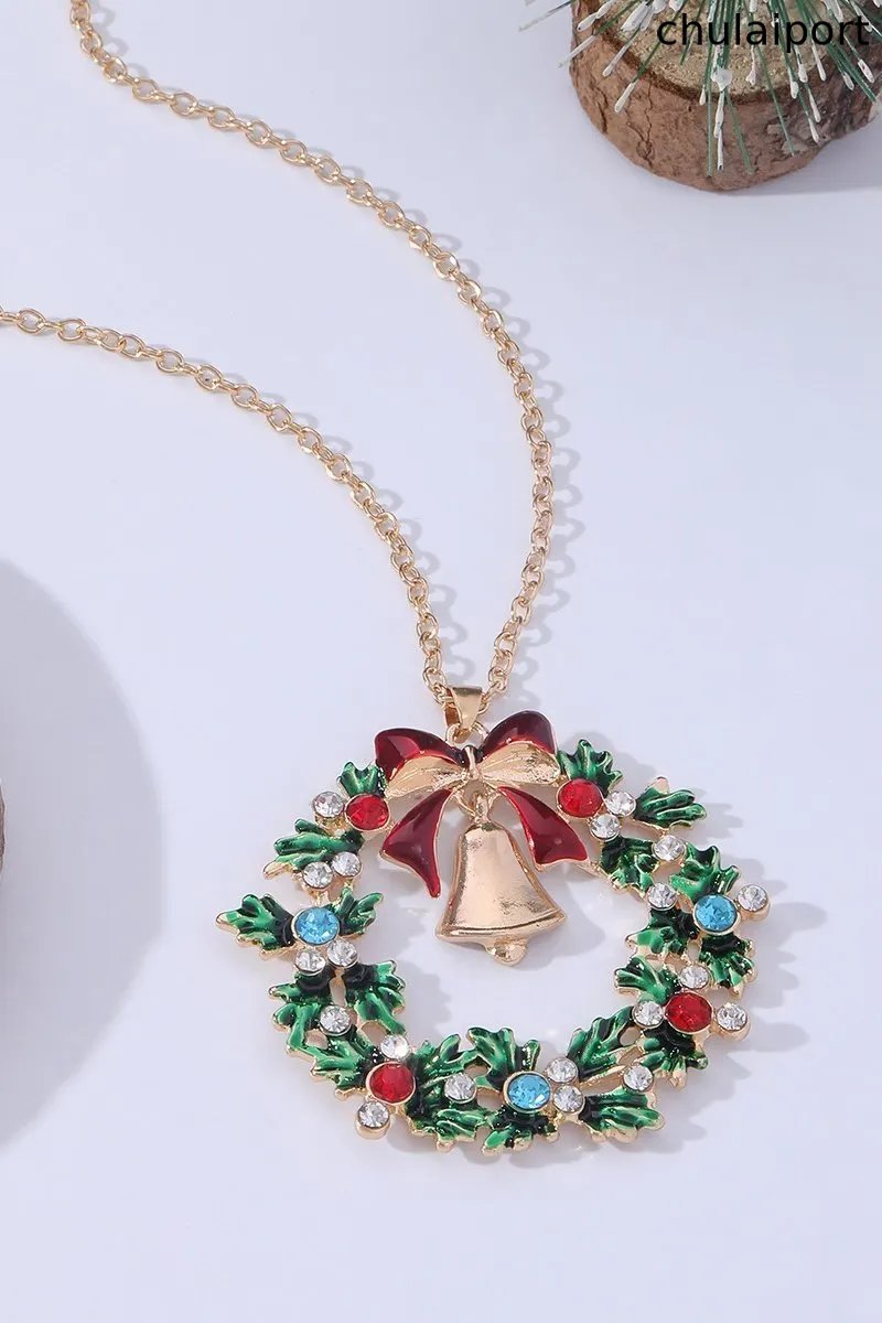 Christmas Wreath Bell Pendant Necklace