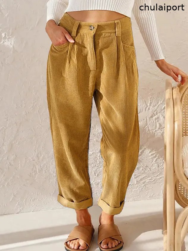 Loose Casual Pocket Stitching Corduroy Pants