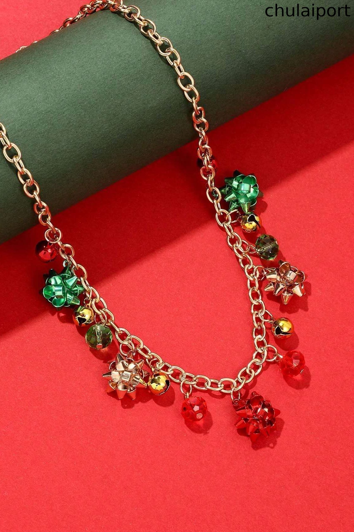 Christmas Jingle Bell Alloy Flower Necklace