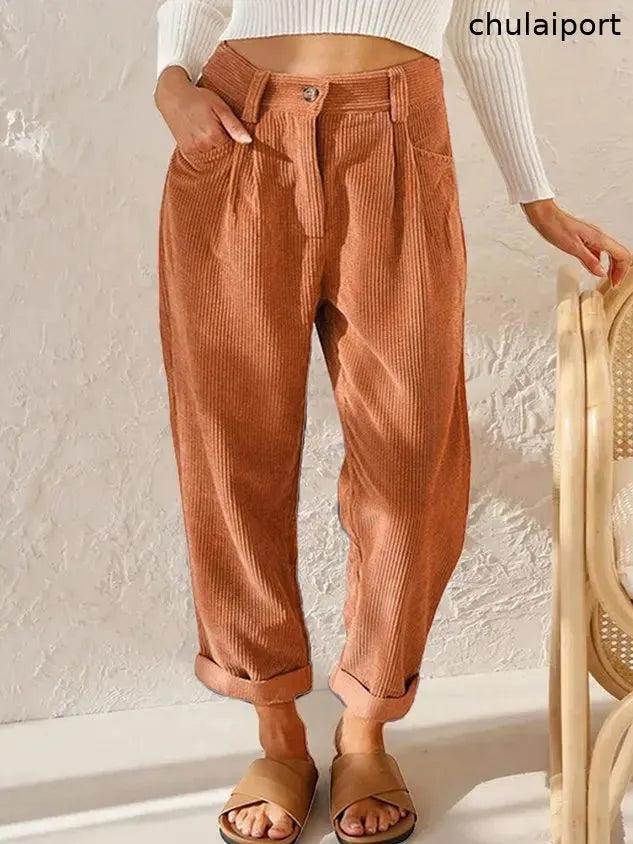 Loose Casual Pocket Stitching Corduroy Pants