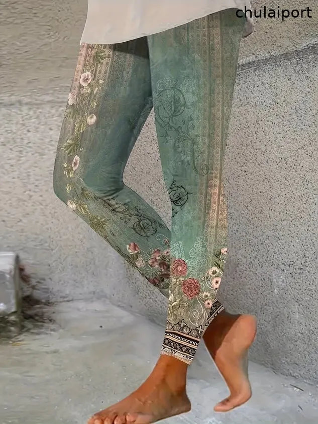 Women's High Waist Skinny Casual Retro Printed Leggings