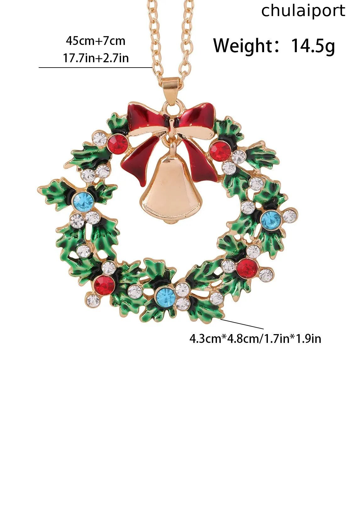 Christmas Wreath Bell Pendant Necklace