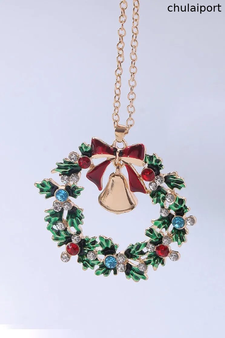 Christmas Wreath Bell Pendant Necklace
