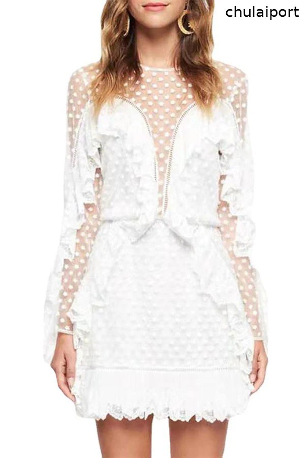 Star Cutout Lace Ruffle Dress