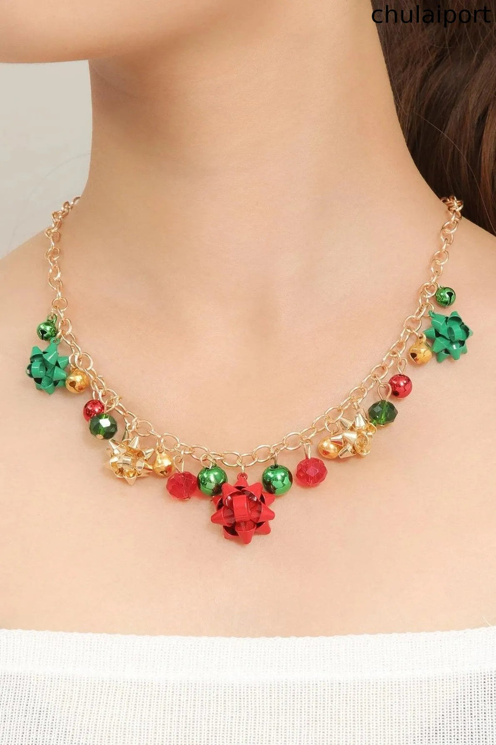 Christmas Jingle Bell Alloy Flower Necklace