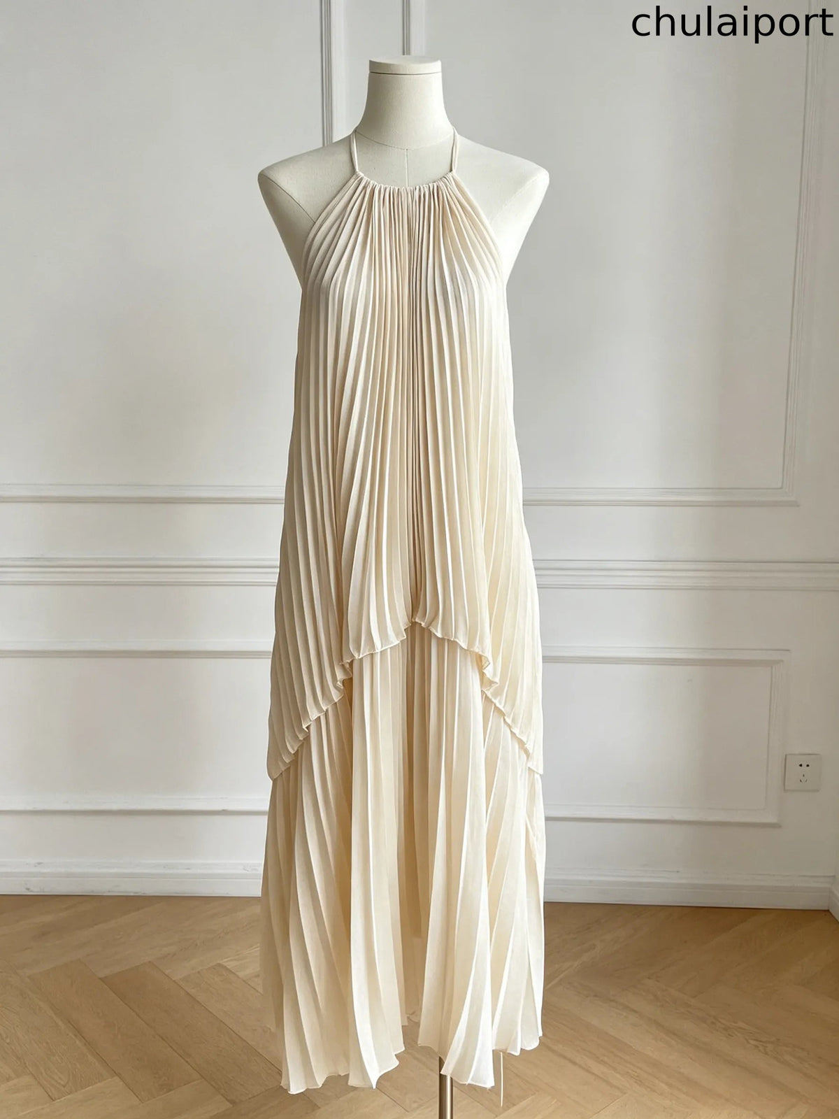 New Pleated Halter Dress
