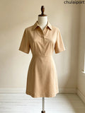 Short Sleeve Solid Color Shirt Collar Mini Dress