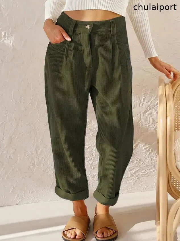 Loose Casual Pocket Stitching Corduroy Pants