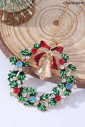 Christmas Wreath Bell Pendant Necklace