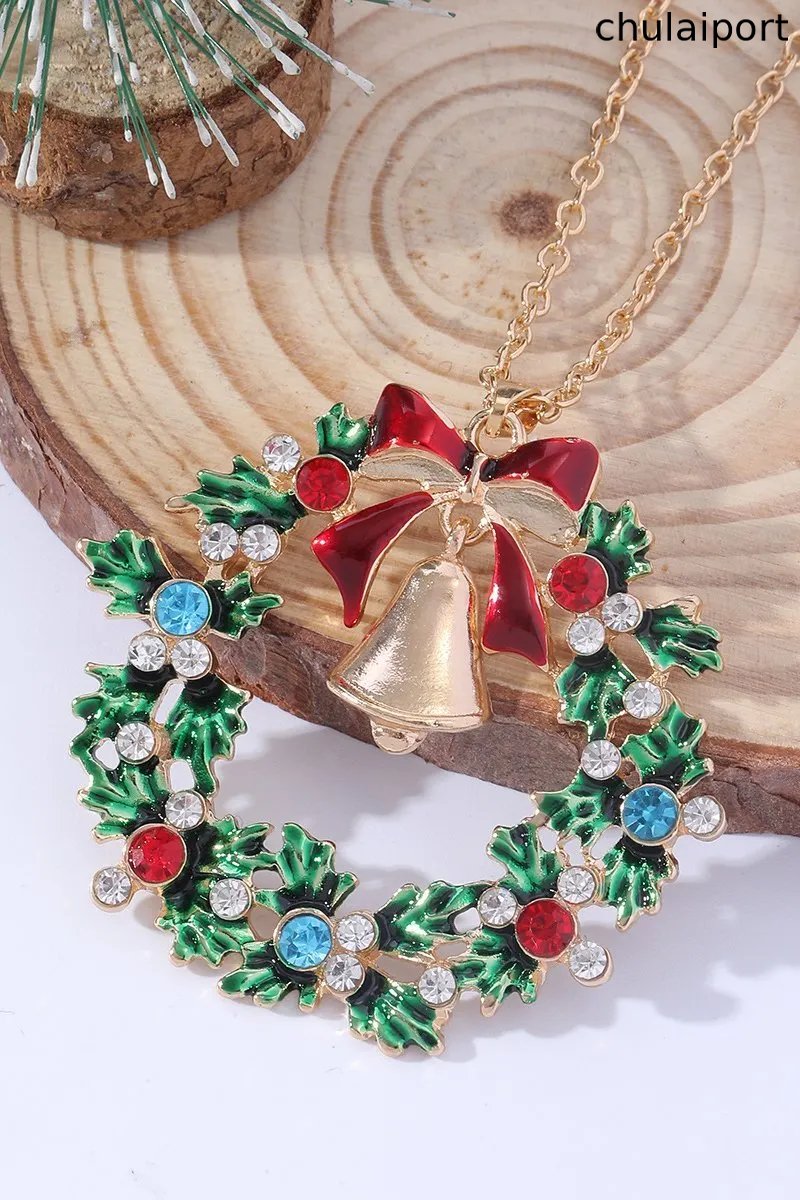 Christmas Wreath Bell Pendant Necklace