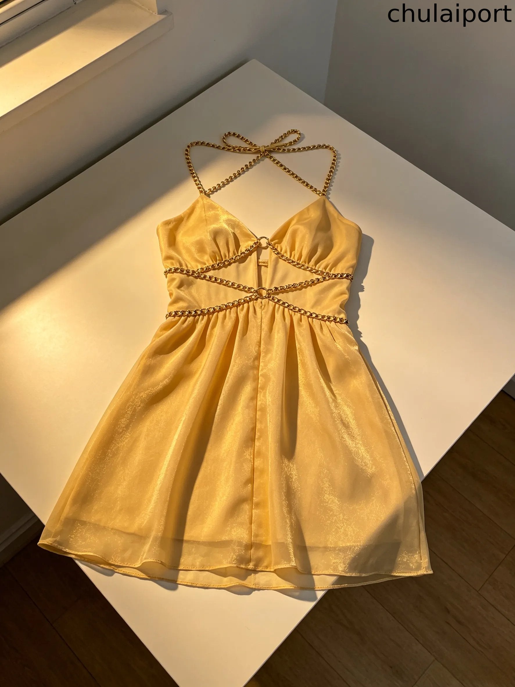 Summer Night Golden-chain Backless Mini Dress