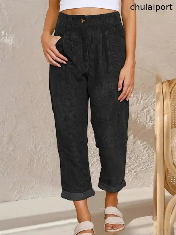 Loose Casual Pocket Stitching Corduroy Pants