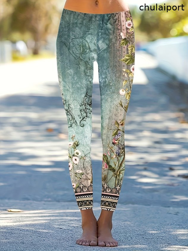 Women's High Waist Skinny Casual Retro Printed Leggings