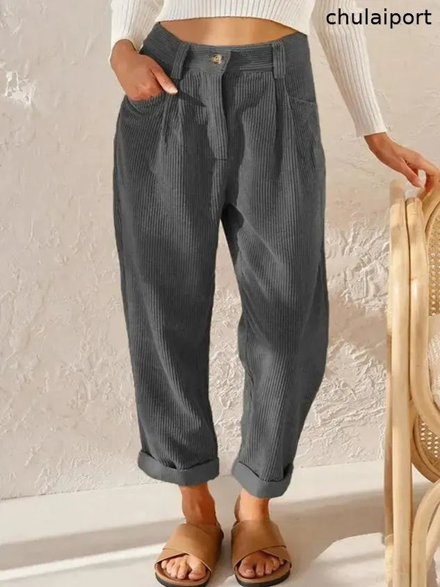 Loose Casual Pocket Stitching Corduroy Pants