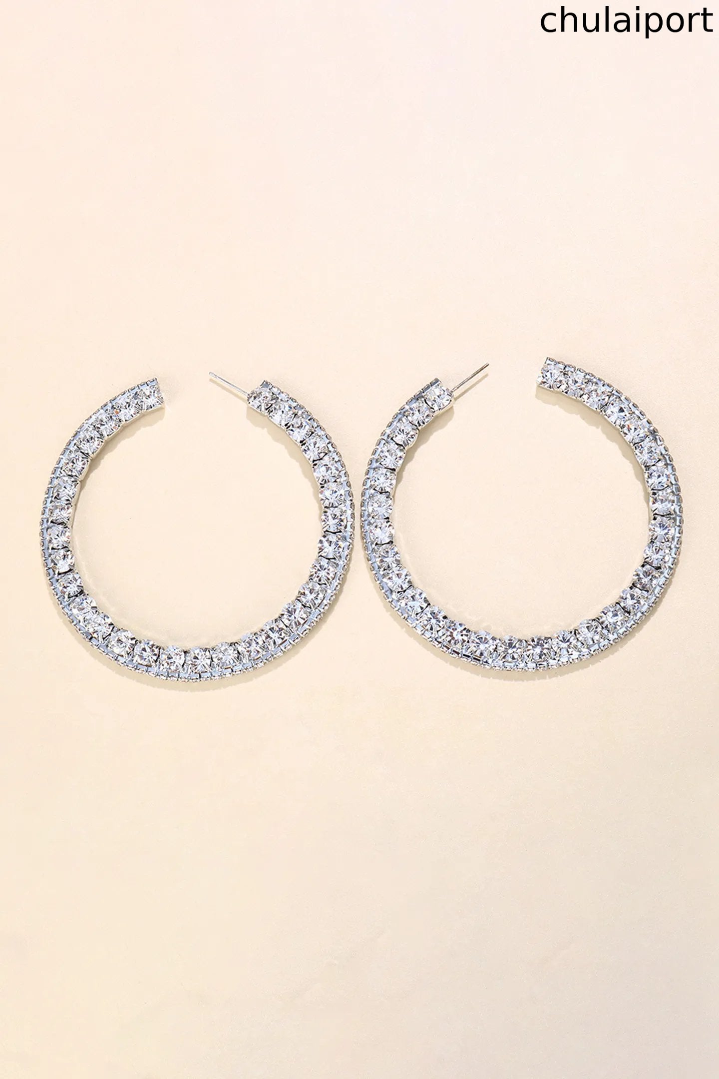Exaggerated Rhinestones Hoop Earrings