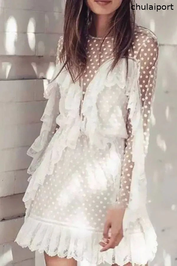 Star Cutout Lace Ruffle Dress