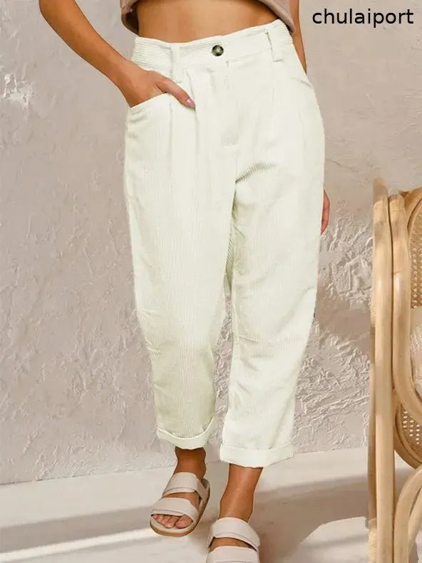 Loose Casual Pocket Stitching Corduroy Pants