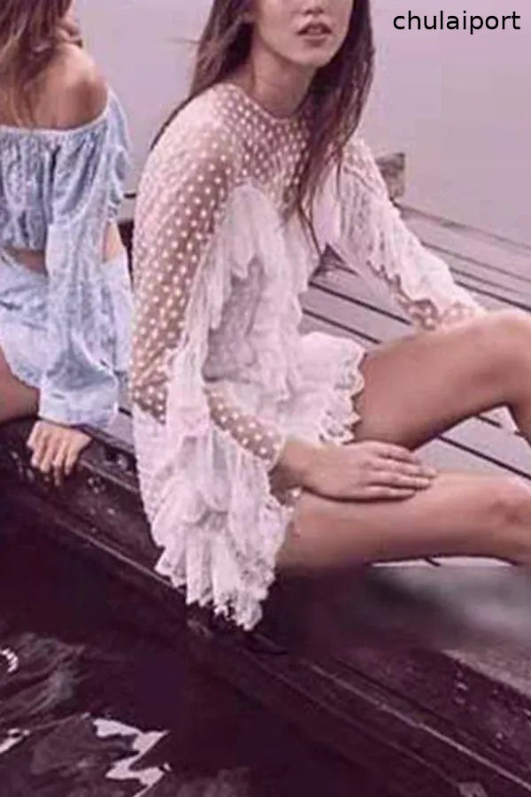 Star Cutout Lace Ruffle Dress