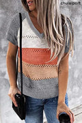 Loose Color Matching Hollow Large Size Knitted T-shirt