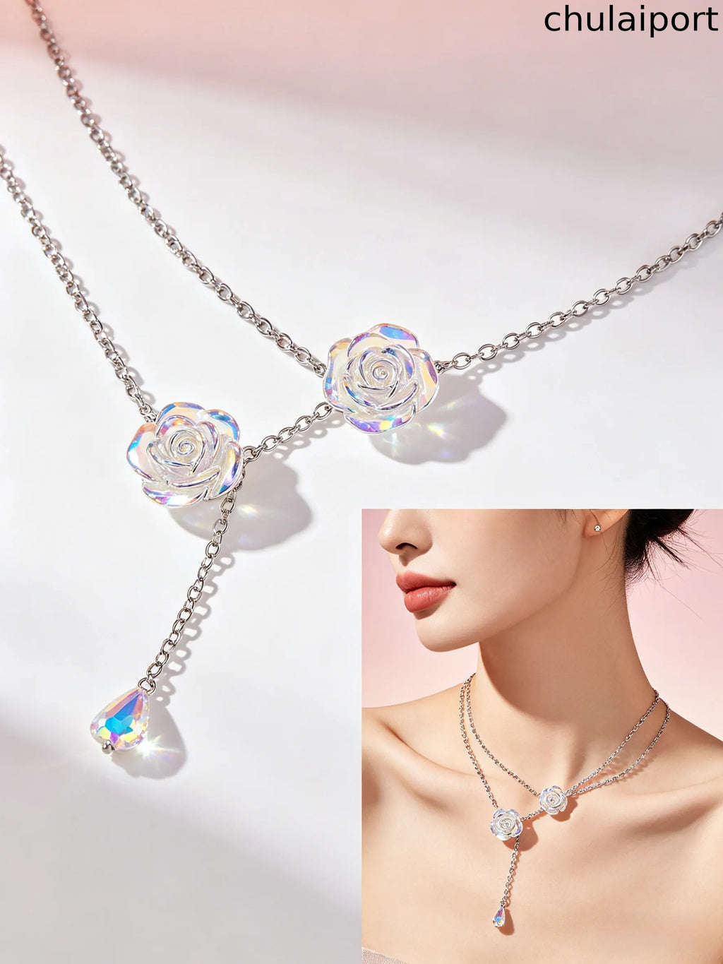 Two-Pack Rose Rhinestones Necklace Set